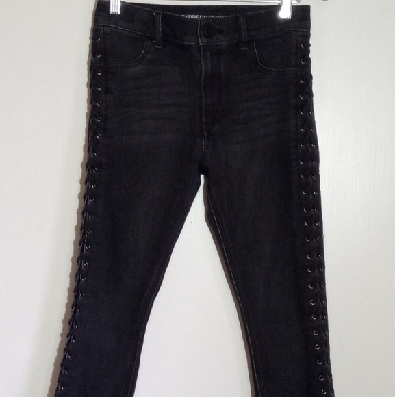 Express washed black high rise ankle jegging with lace up side seams - Picture 2 of 12